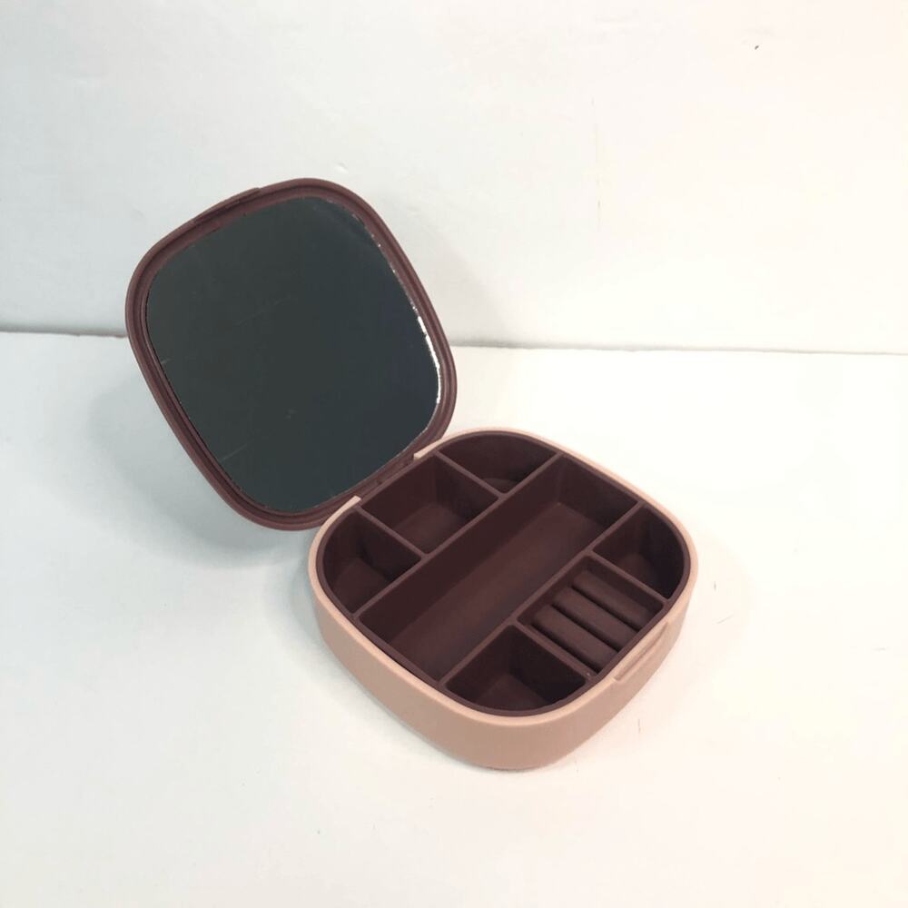 mini portable travel‎ hard plastic jewelry box mirror pink purple storage